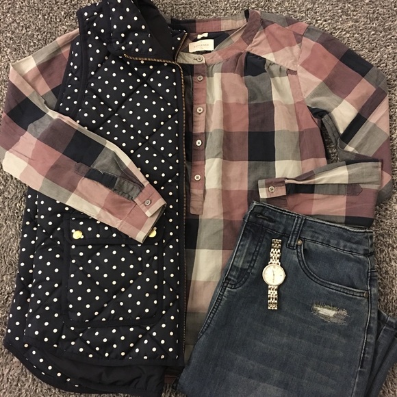 LOFT Tops - LOFT plaid popover (purple & navy)